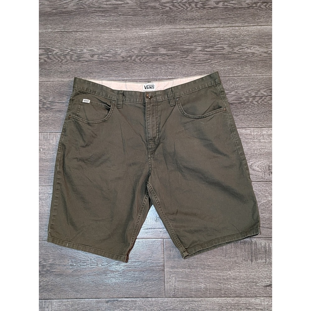Vans Mens Olive Green Chino Shorts Size 36 Stretch Cotton Skate Casual 5 Pocket